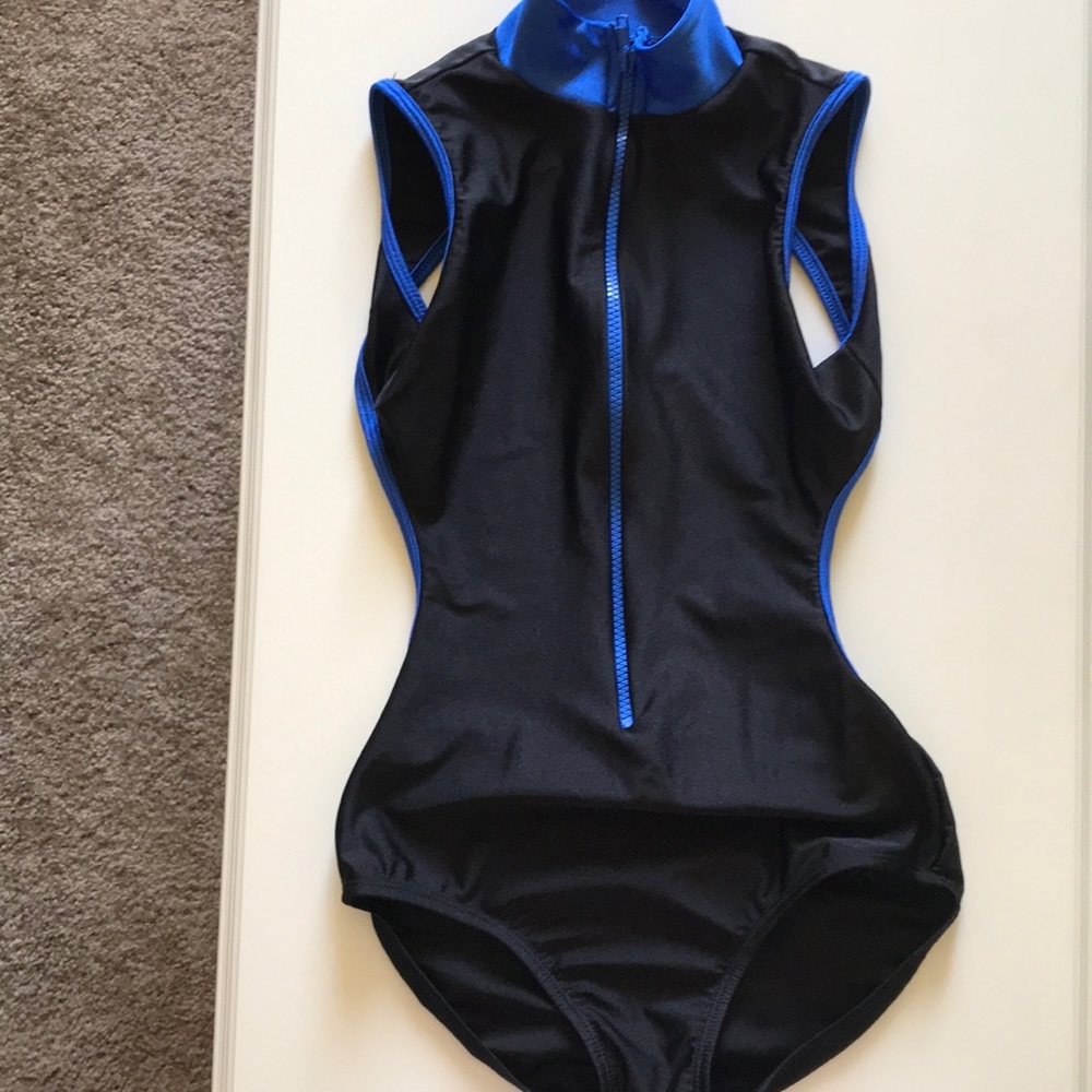 Black and Blue Front Zip Leotard